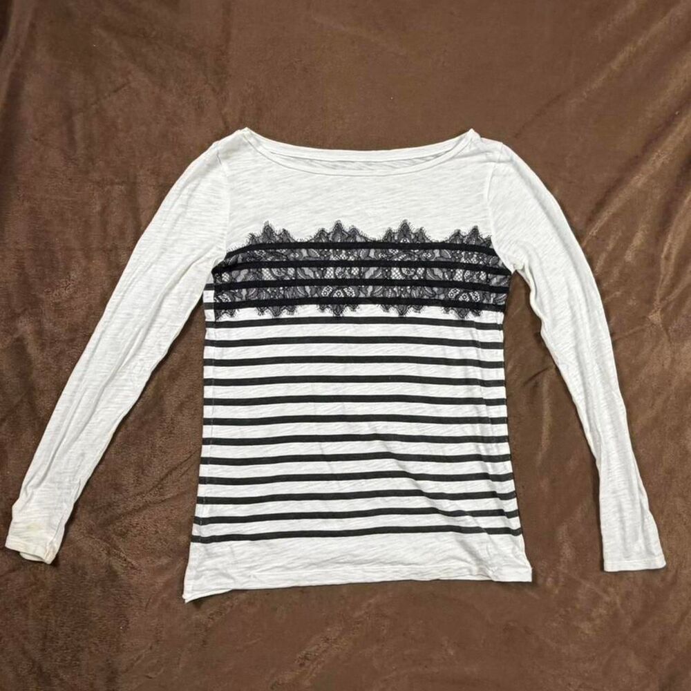 Loft Women's Grey and White Shirt S